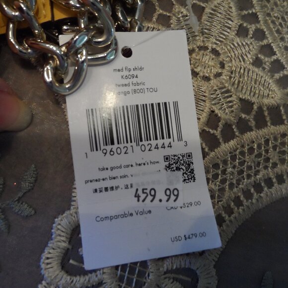 New Kate Spade NY Suflower Yellow Tweed Quilted Convertible Medium Bag - Picture 13 of 16